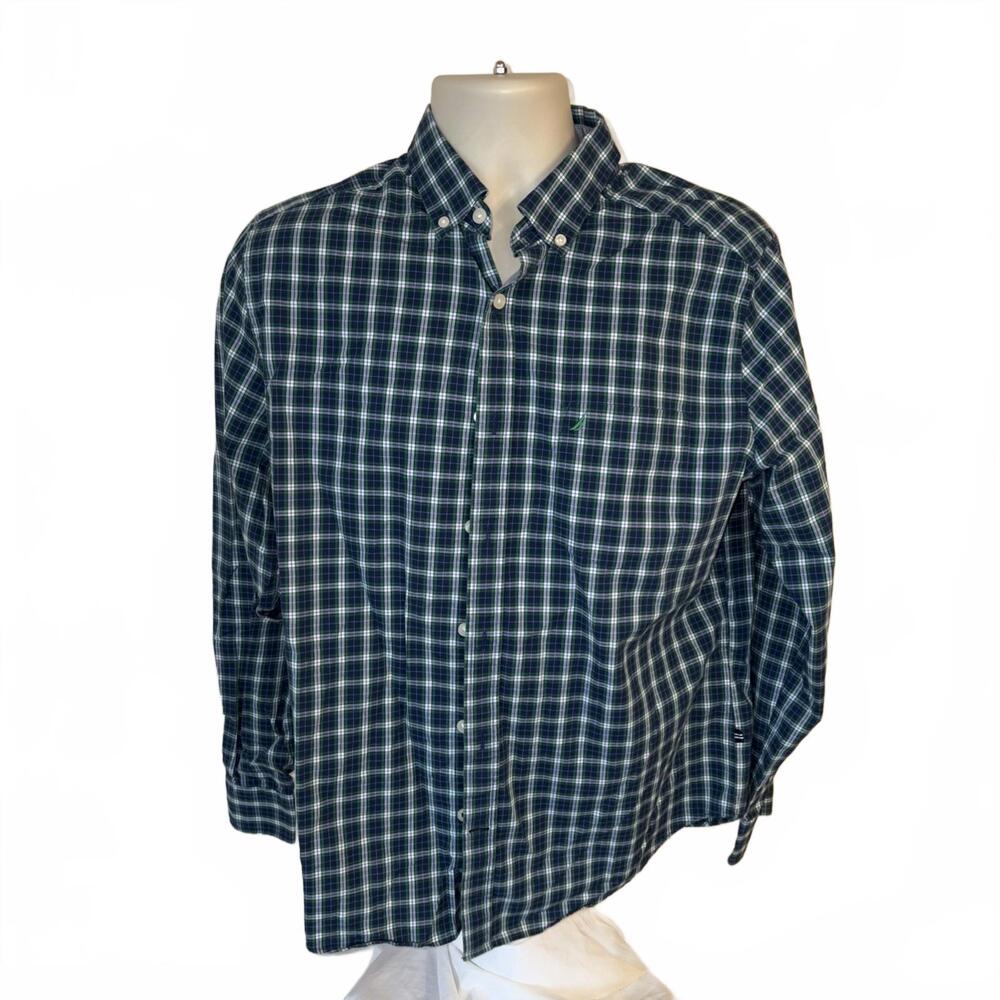 Nautica Mens SIZE MEDIUM  Long Sleeve Shirt‎ BUTTON DOWN BLUE GREEN